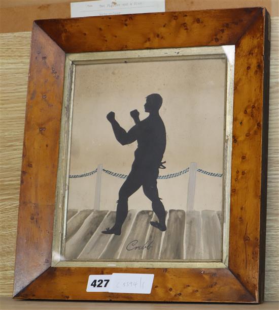 19th century English School, cut paper and watercolour, silhouette of the boxer Tom Cribb, 24 x 19cm
